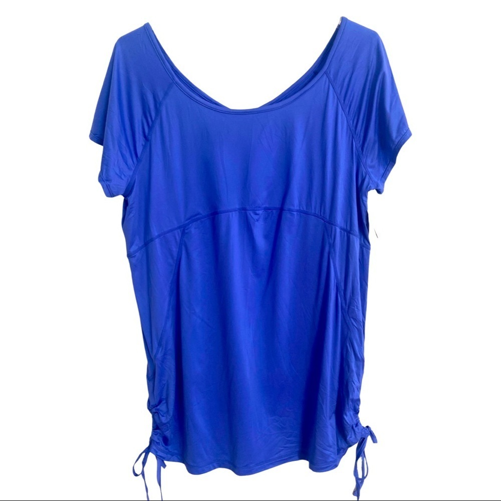 GAP Fit Wicking Workout Shirt Ruched Sides Violet Blue XL NWT